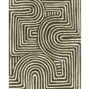 Abstract Swirl dark green wool large rug