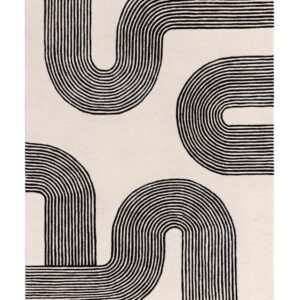 Abstract Lines black and cream wool large rug