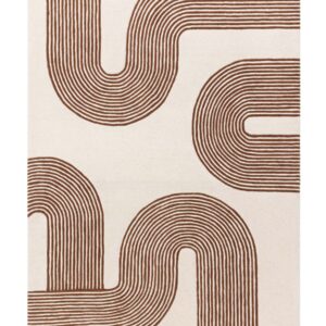 Abstract Lines rust and cream wool large rug