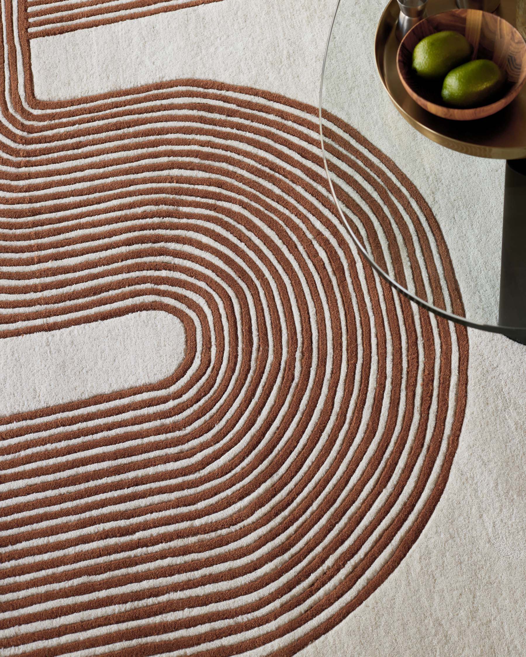 Abstract Lines rust and cream wool large rug - Image 3