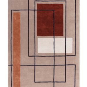 Abstract Squares deep red wool large rug