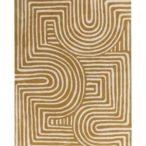 Abstract Swirl ochre wool medium rug