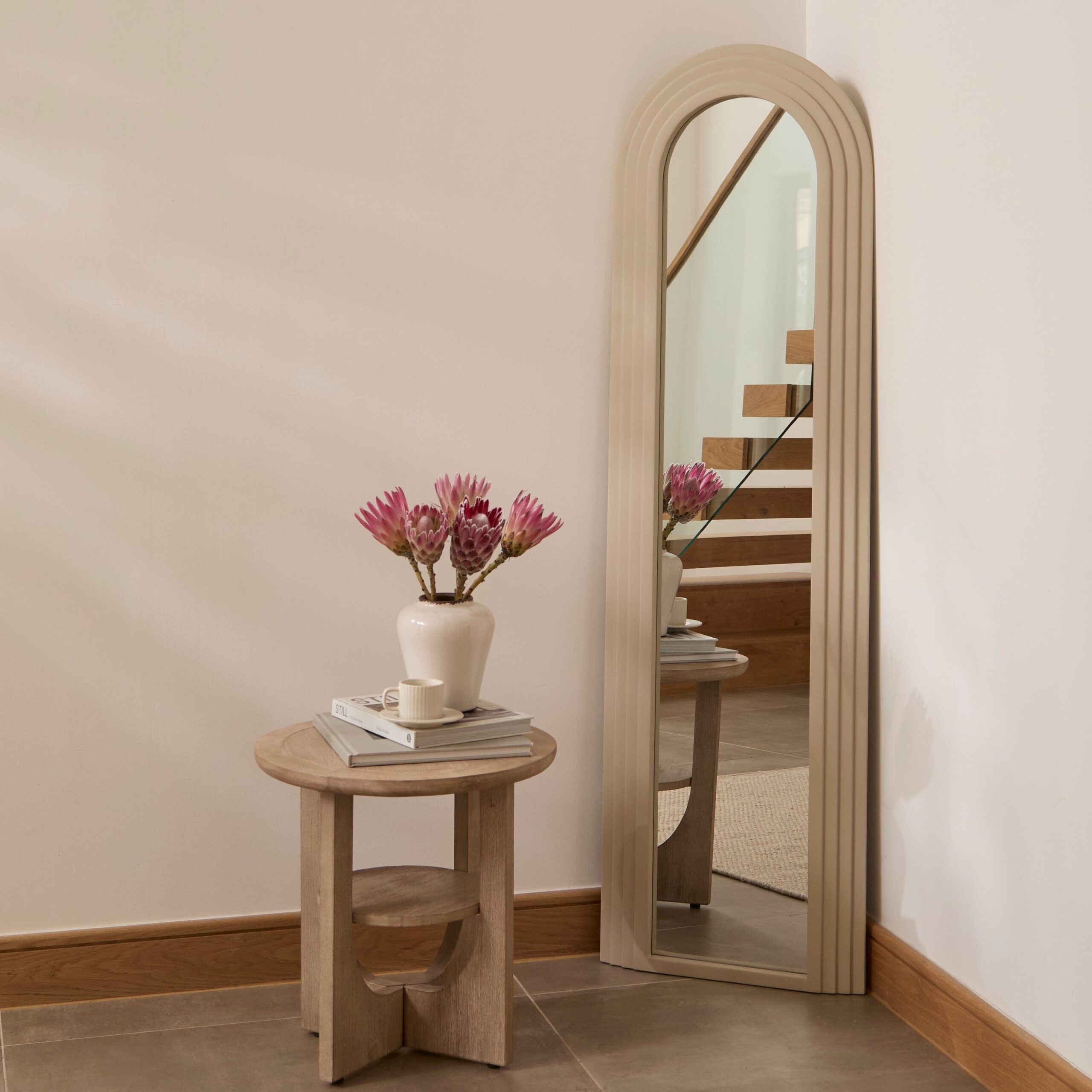 Kubu 170 x 50cm Wooden Arch Mirror - Taupe