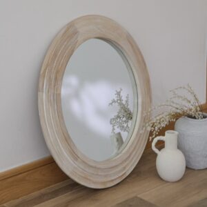 Kubu 70cm Wooden Round Mirror - Whitewash