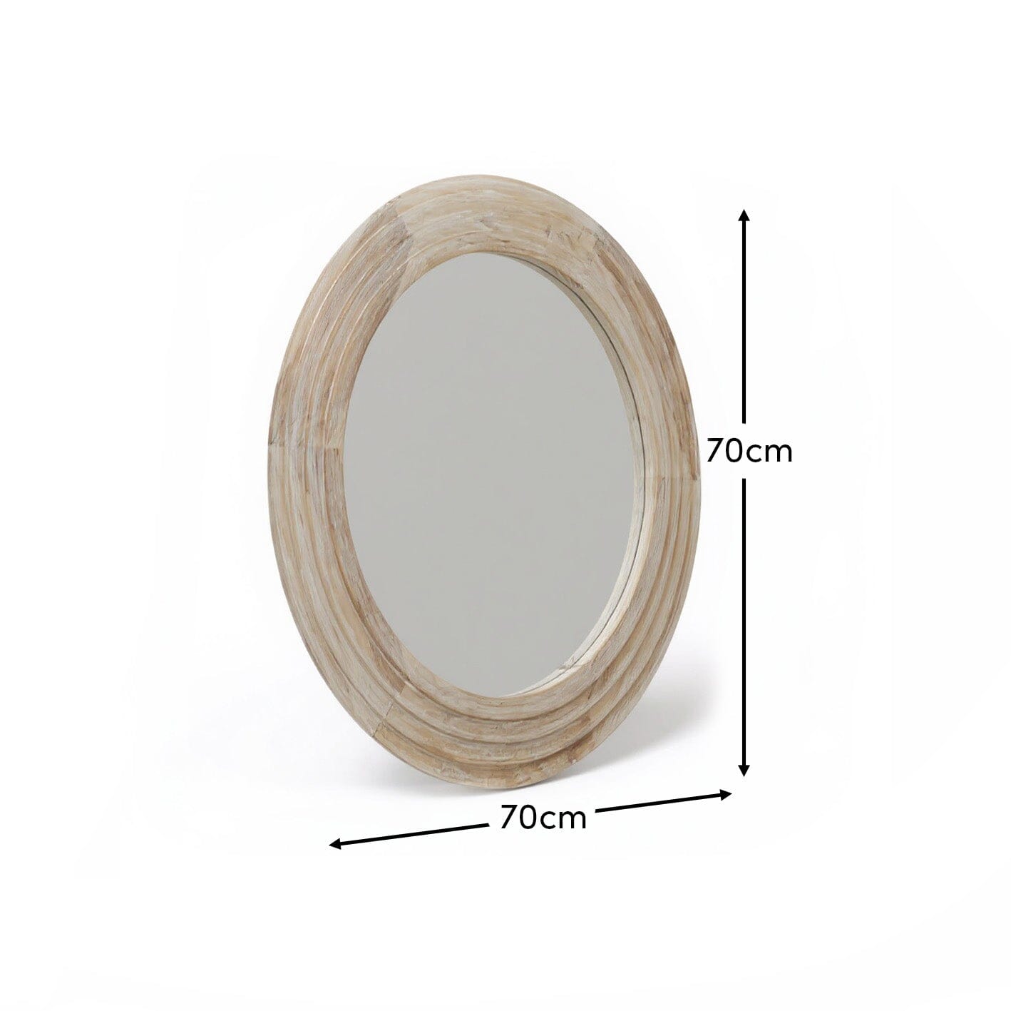 Kubu 70cm Wooden Round Mirror - Whitewash - Image 8