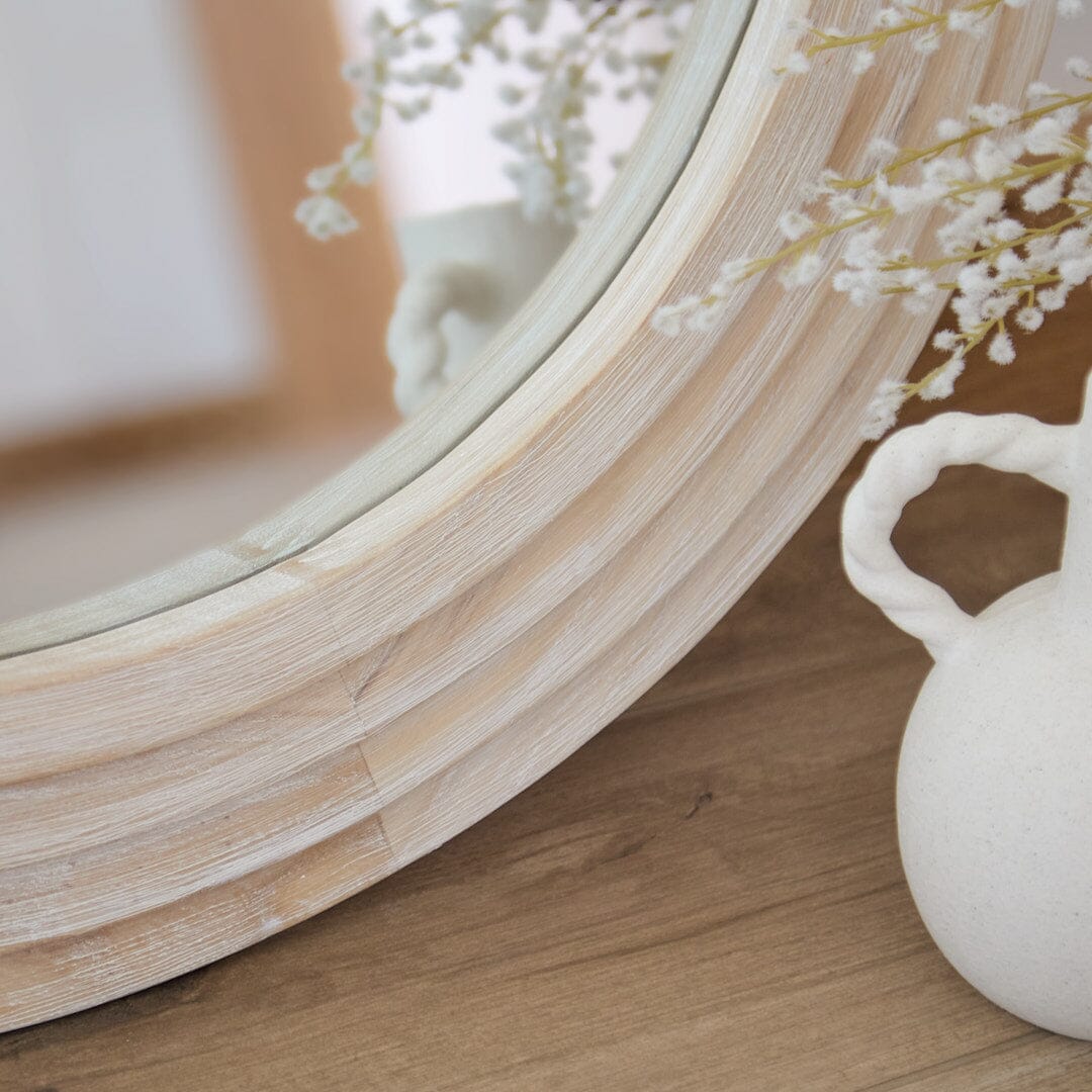 Kubu 70cm Wooden Round Mirror - Whitewash - Image 5