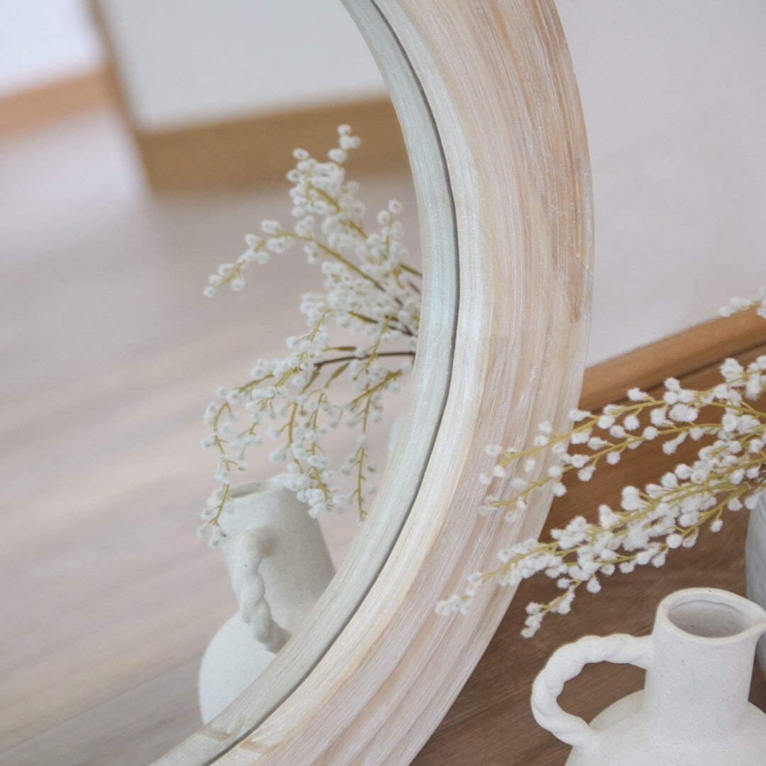 Kubu 70cm Wooden Round Mirror - Whitewash - Image 2