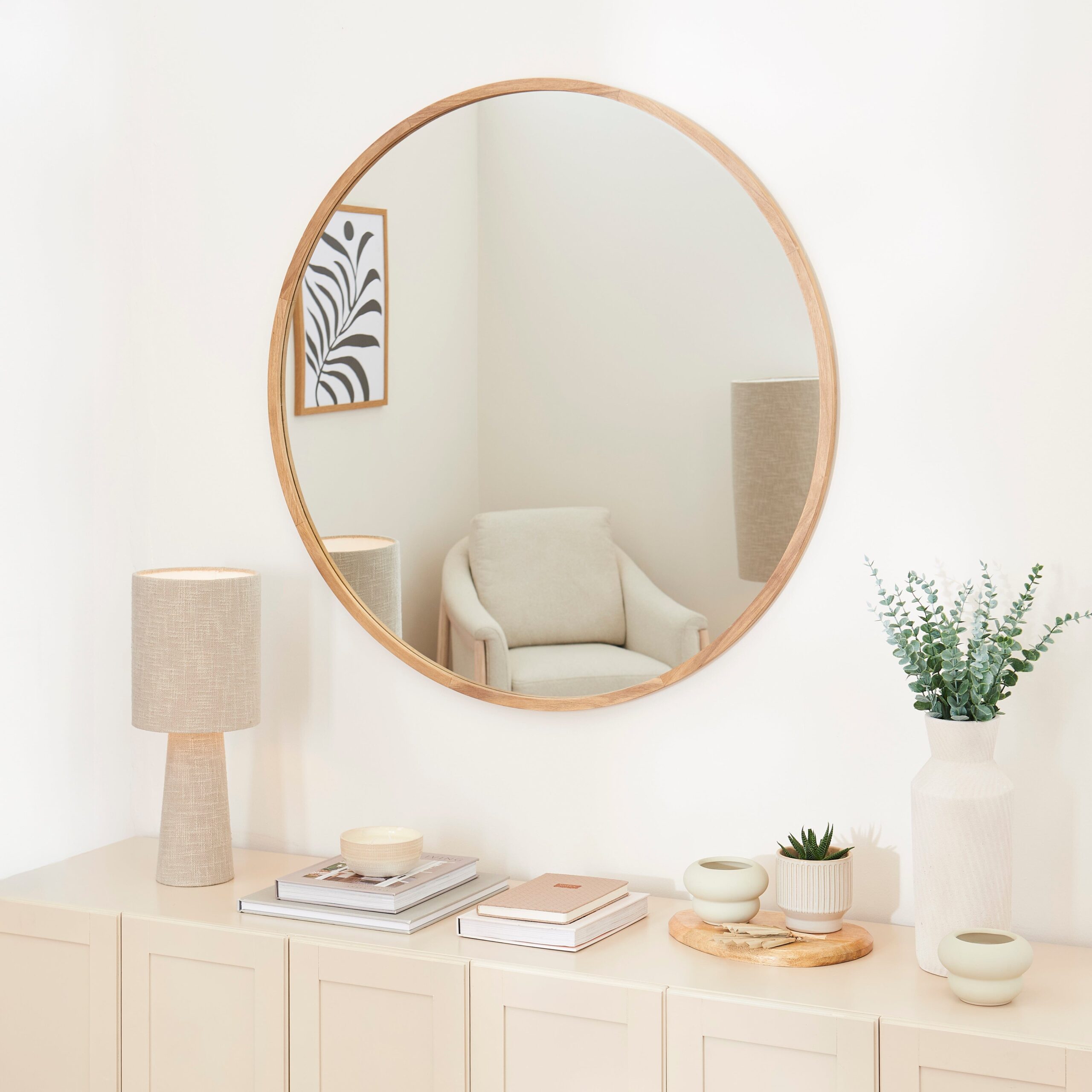 Marbury 100cm Round Wooden Mirror - Natural - Image 2