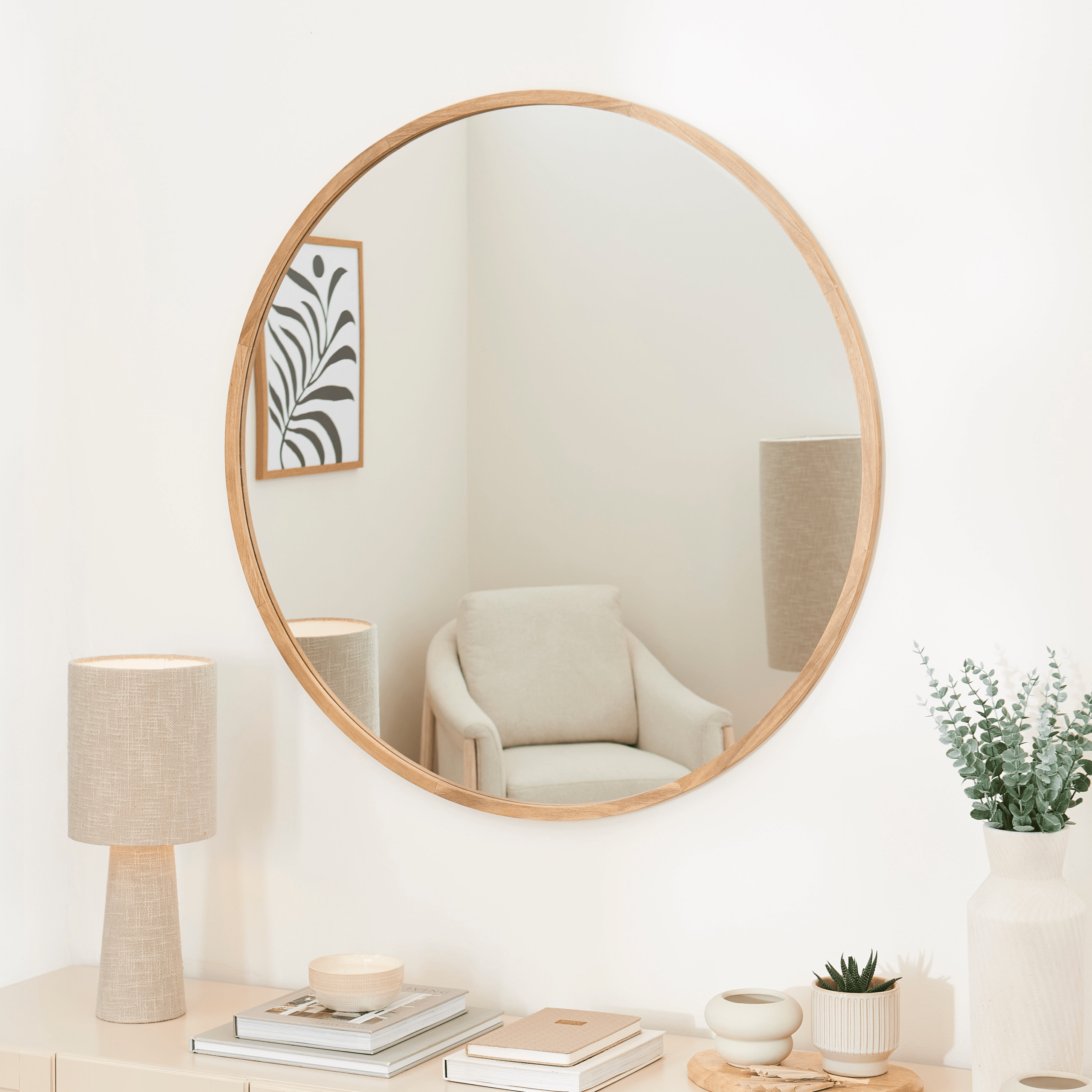 Marbury 100cm Round Wooden Mirror - Natural