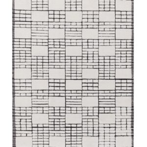 Mosaic cream and black sculpted wool large rug