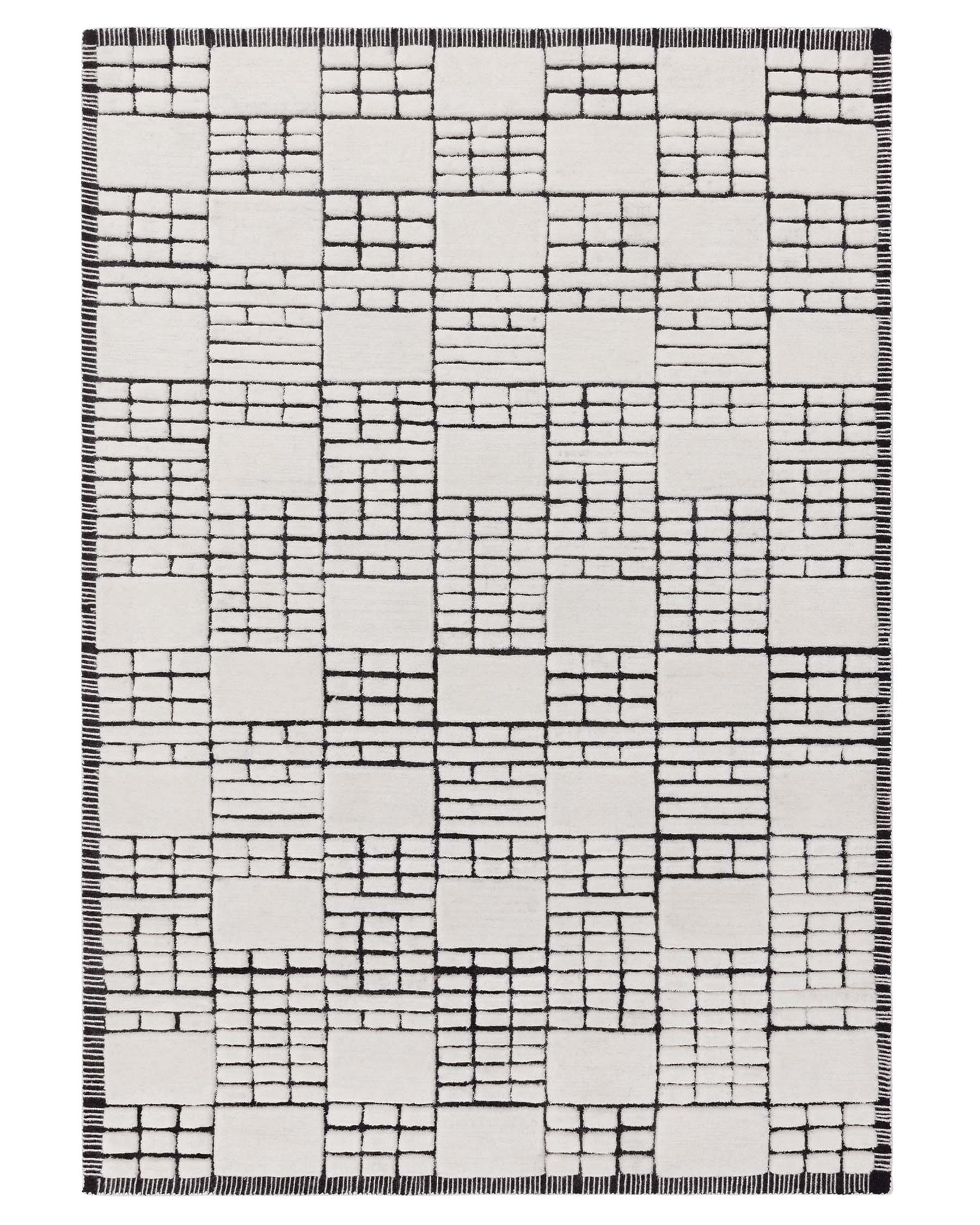 Mosaic cream and black sculpted wool medium rug