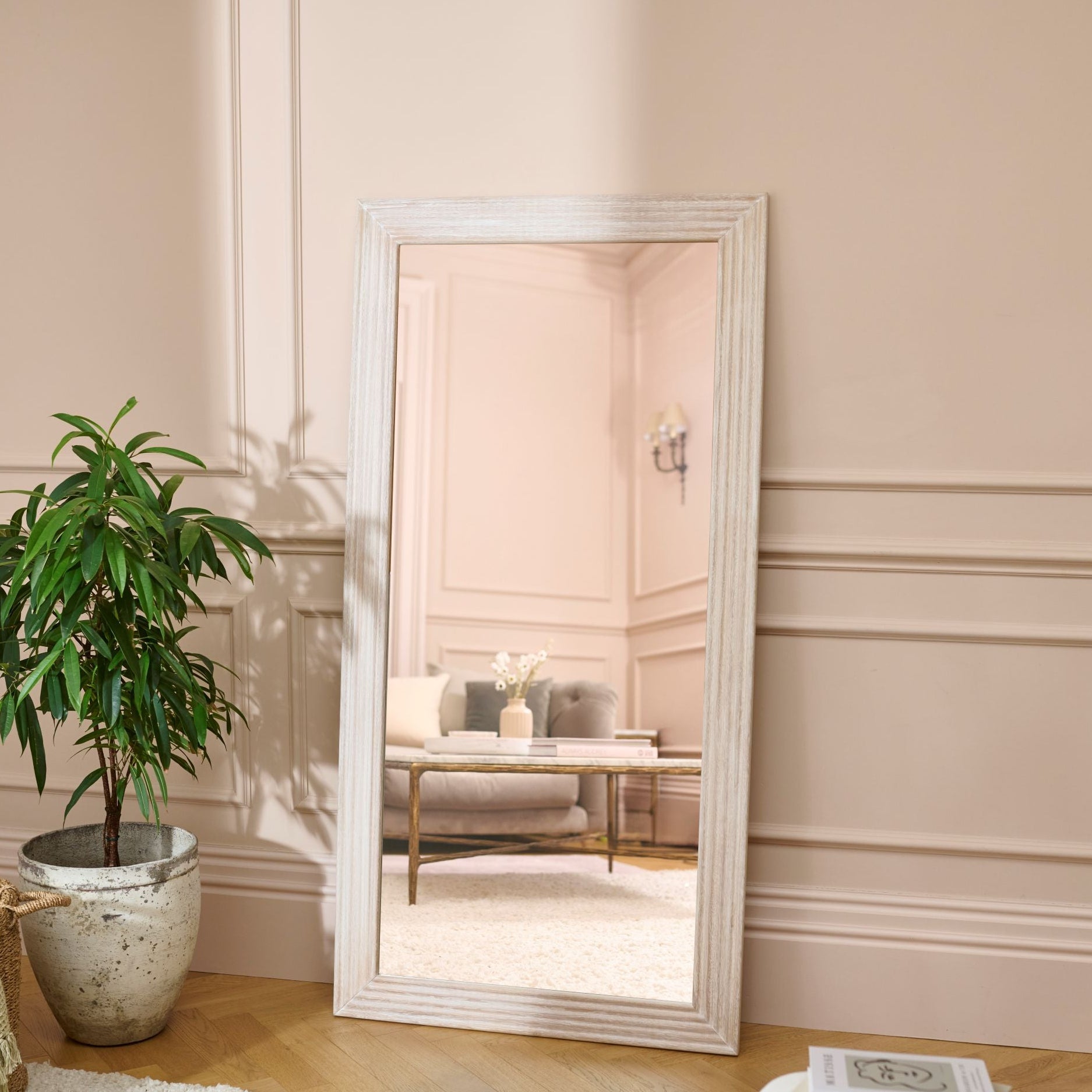 Orkney 180x90cm Wooden Mirror - Whitewash