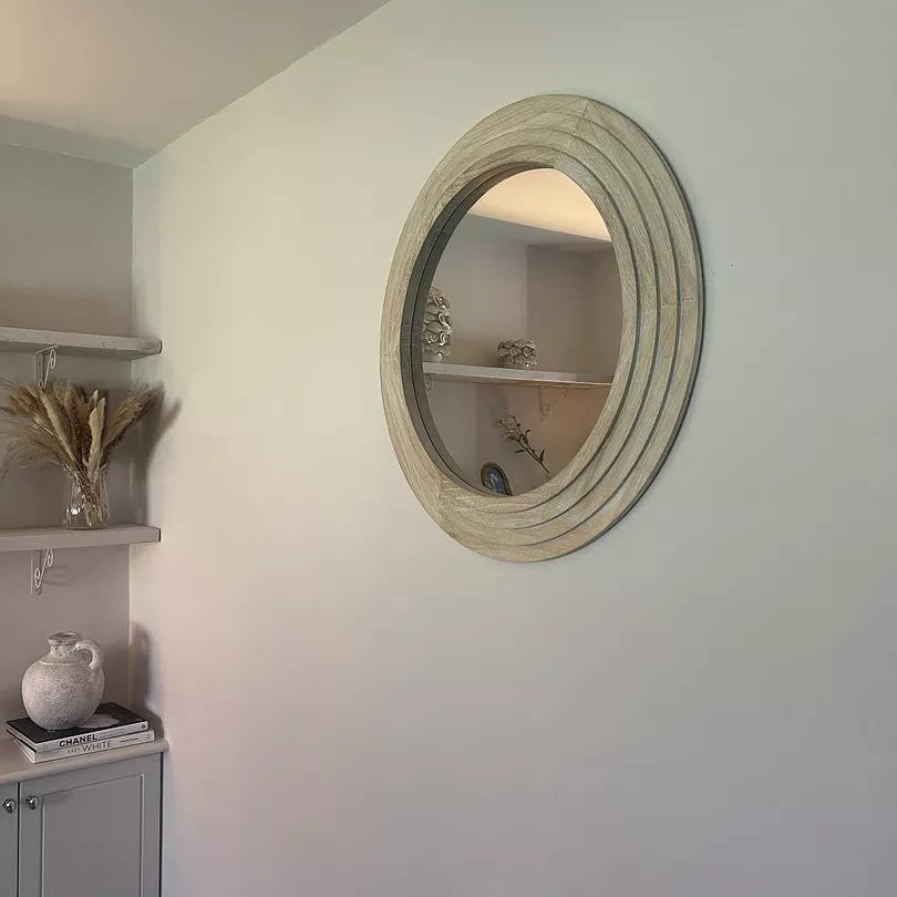 Kubu 70cm Wooden Round Mirror - Whitewash - Image 3